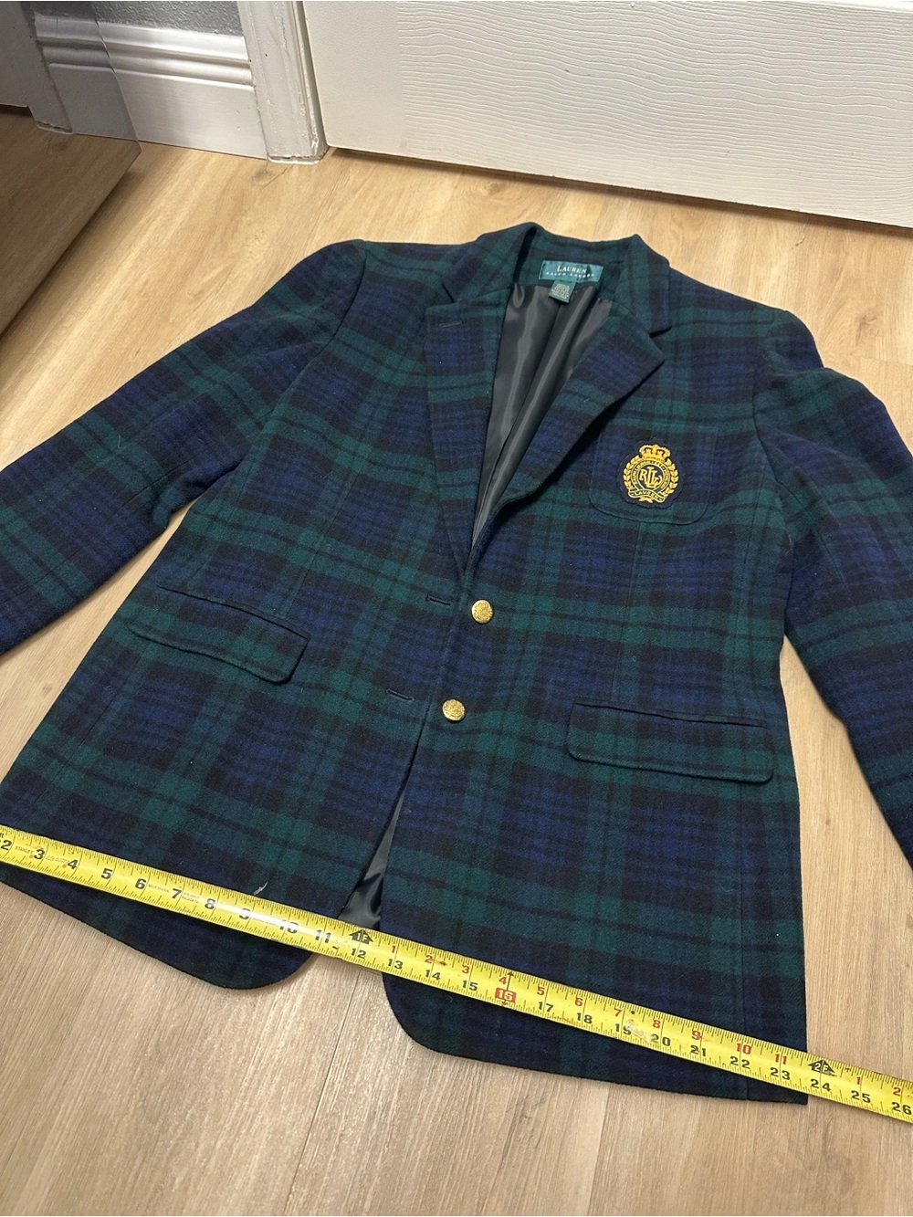 Ralph Lauren Women's Blazer Wool Cashmere Plaid w/ Crest Gold Buttons READ - Picture 8 of 15